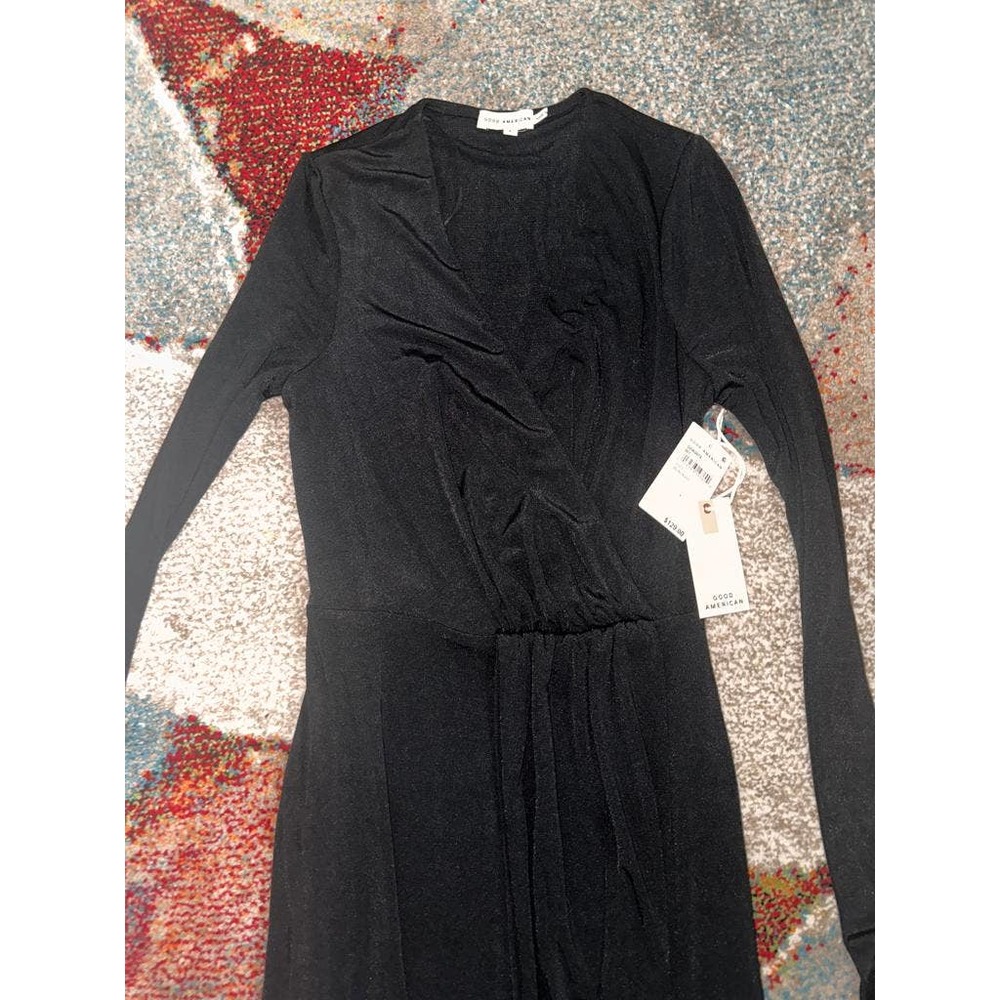 Good American Shimmer Long Sleeve Wrap effect draped stretch midi dress size 1